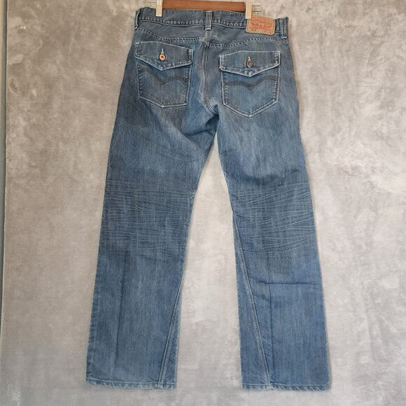 Levi's 514 Men's Whiskered Denim Jeans Dark Blue 34W 30L Circa 2008 - Picture 2 of 9